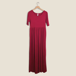 ZENANA OUTFITTERS Jersey Stretch Maxi Dress, Maroon Red, L